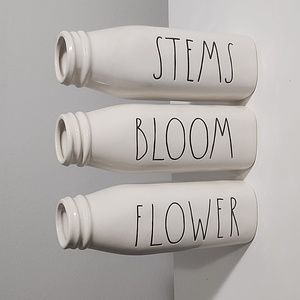 Rae Dunn Milk Bottle Vases Set FLOWER, STEMS & BLOOM White